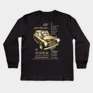 Vintage Ford Newspaper Advertising The zephyr consul, Zodiac ,popular ,Escort ,Anglia ,Squire ,Prefect ,by MotorManiac Kids Long Sleeve T-Shirt